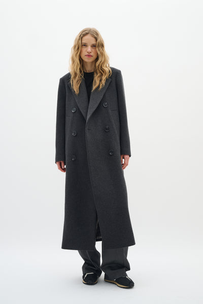 YunahIW Long Coat Dark grey melange - 30110610 Thumbnail