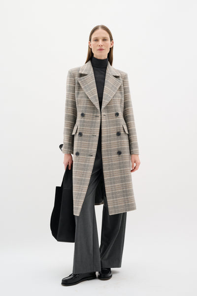 YohIW Thora Lapel Coat Neutral Check - 30110646 Thumbnail