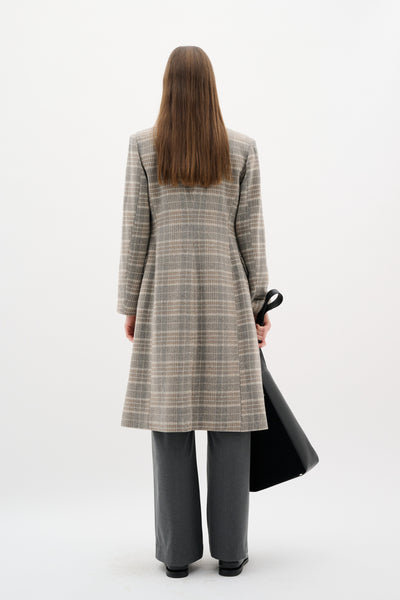 YohIW Thora Lapel Coat Neutral Check - 30110646 Thumbnail