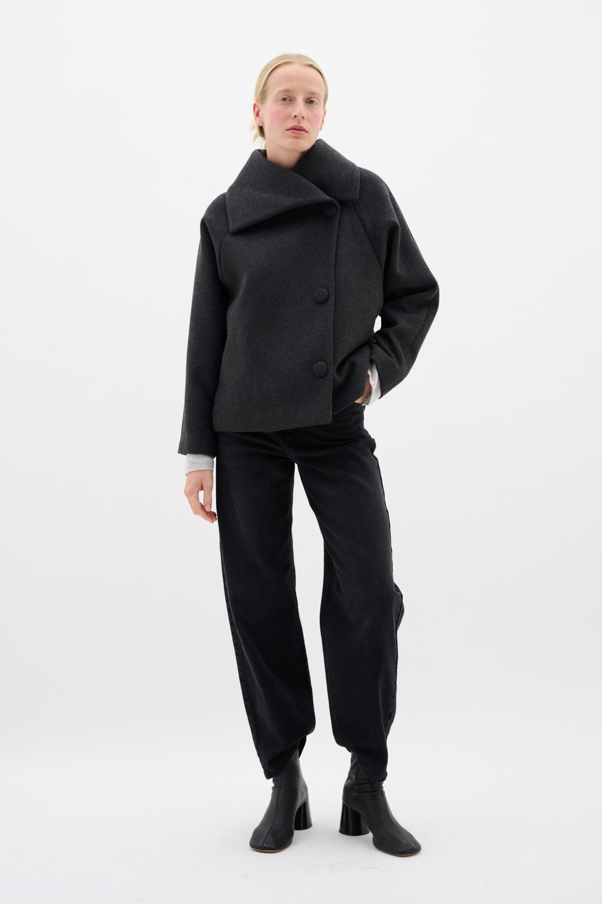 PerryIW Short Coat R Dark grey melange - 30110807