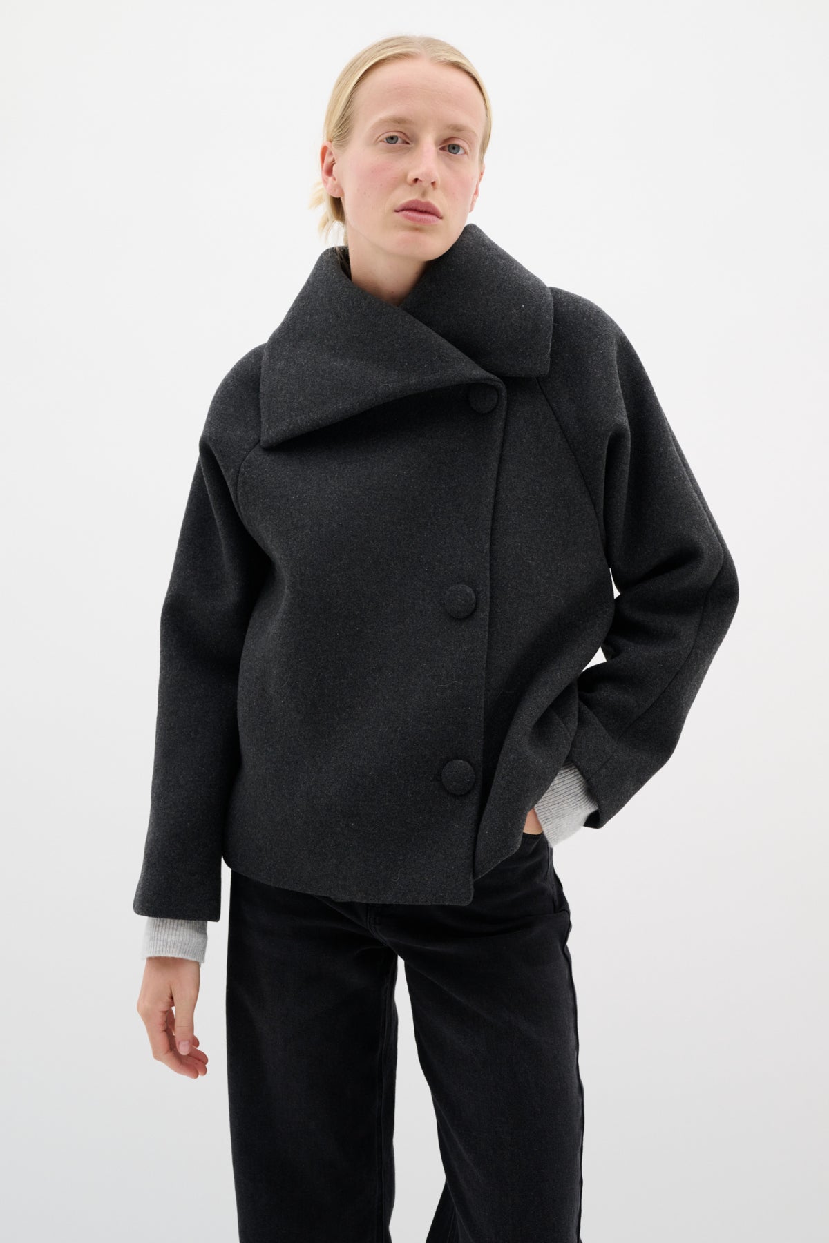 PerryIW Short Coat R Dark grey melange - 30110807