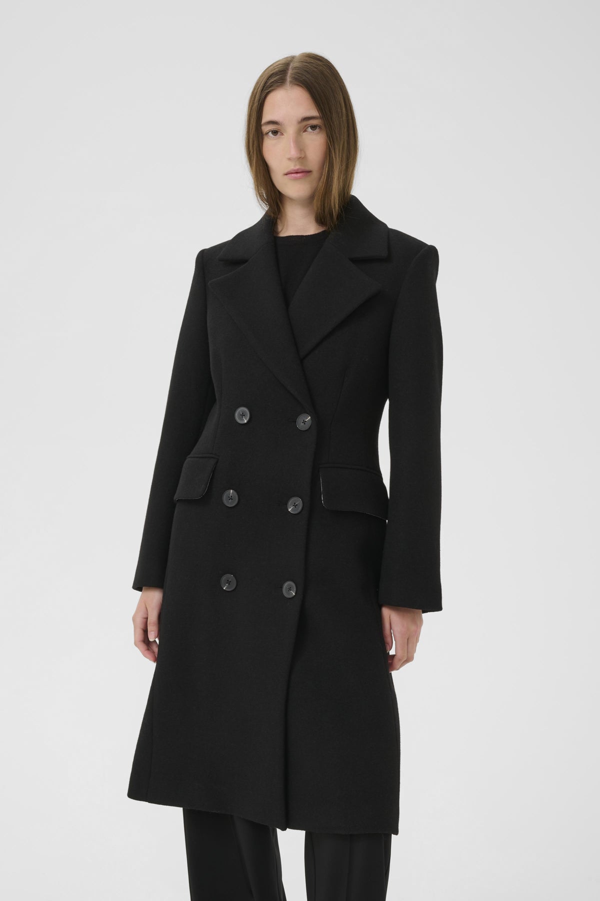 ThoraIW Lapel Coat R Black
