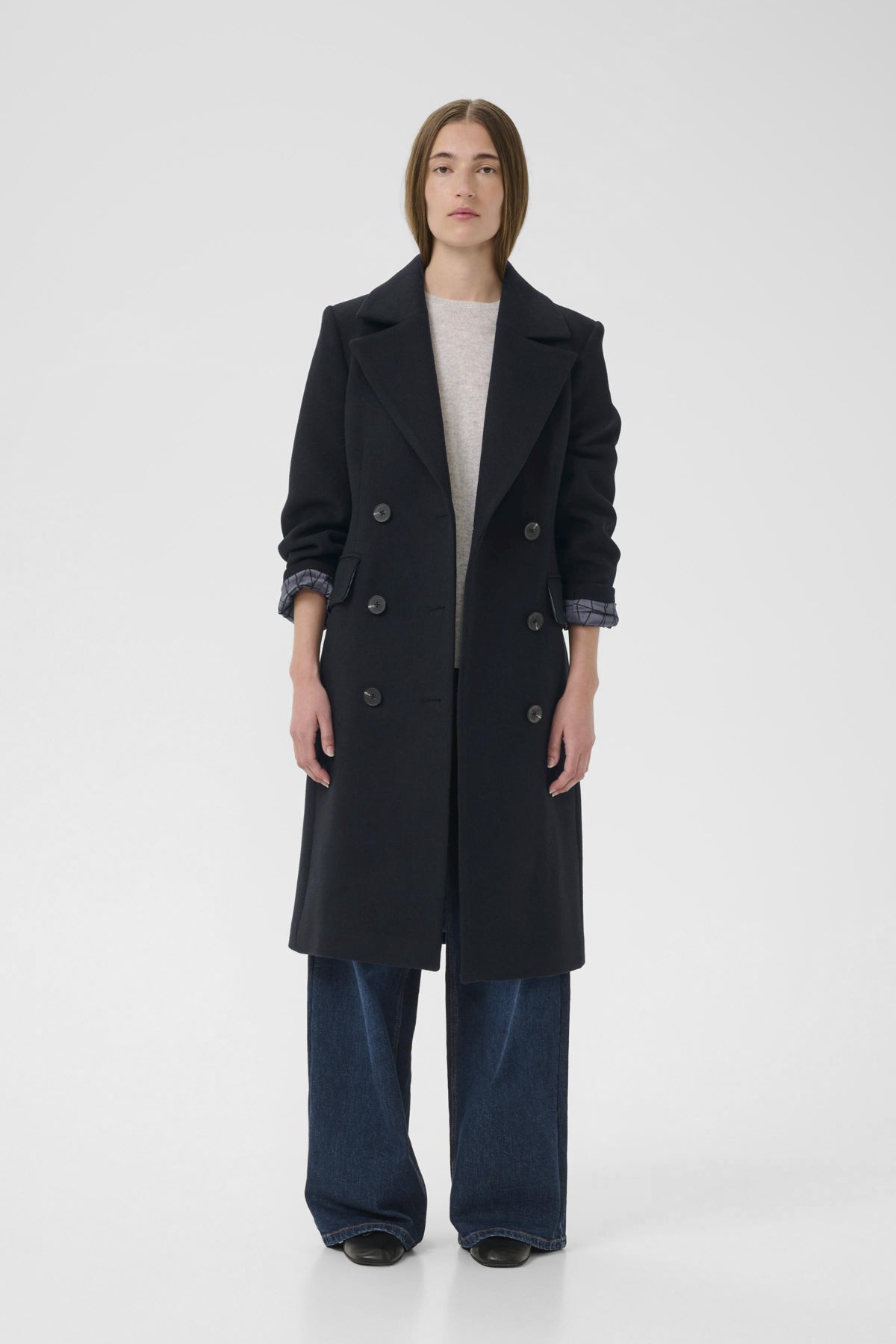 ThoraIW Lapel Coat R Marine Blue - 30110808