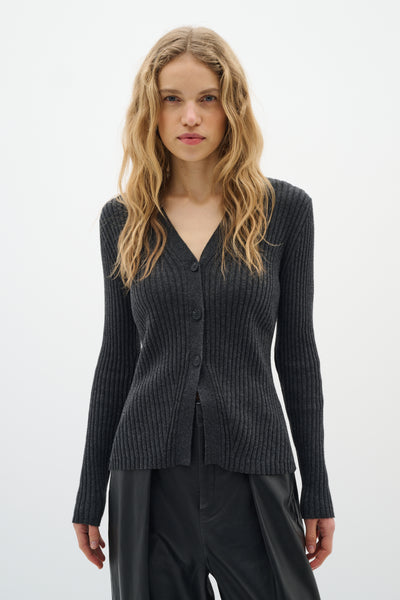 GiaIW Cardigan Dark grey melange - 30110922 Thumbnail