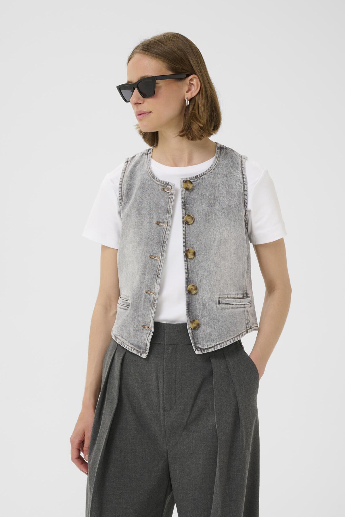 NanasIW Waistcoat Lgt.Grey Wash Denim - 30111073