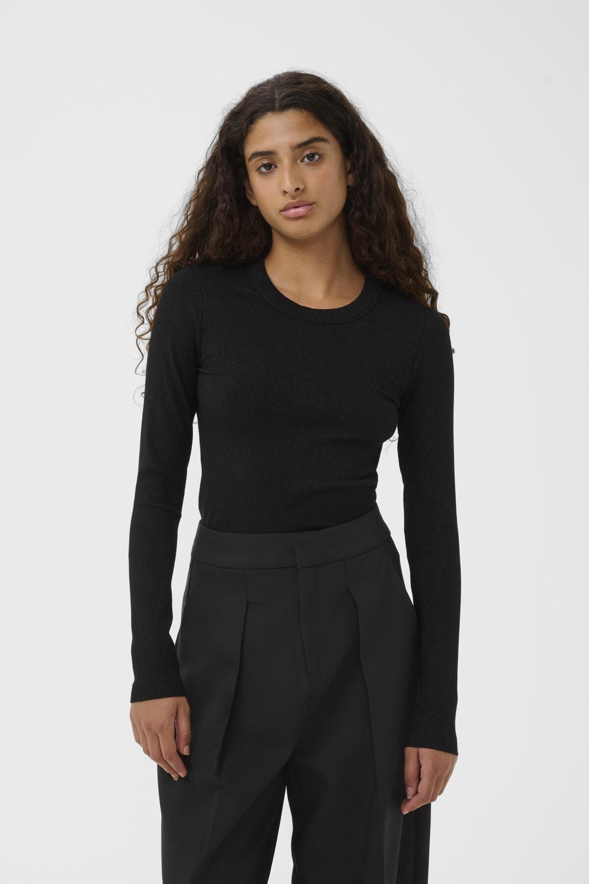 DagnaIW Lurex V Tshirt Black Glitter - 30111092