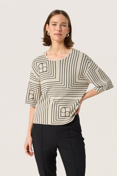 SLIndianna Medea Pullover SS Oatmeal w Black Monogram - 30408407 Thumbnail