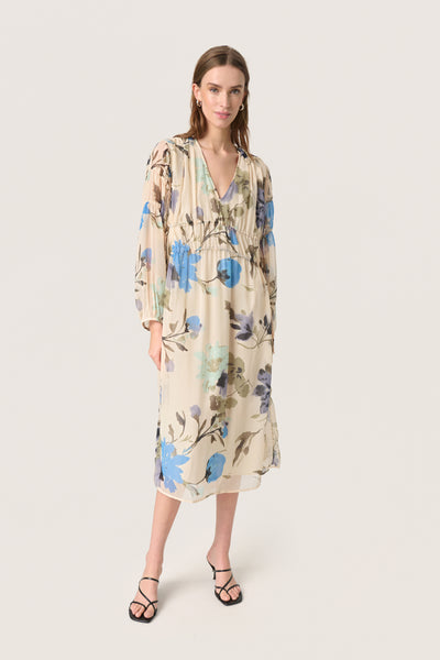 SLAnaya Midi Dress Oatmeal Large Flower - 30408428 Thumbnail