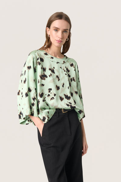 SLMarcela Blouse Smoke Green Brush Print - 30408434 Thumbnail