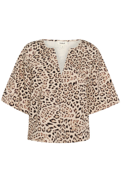 SLJalina Blouse SS Leopard Print - 30408438 Thumbnail