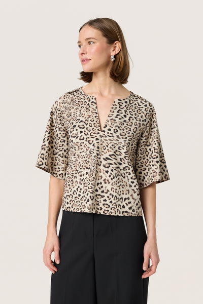 SLJalina Blouse SS Leopard Print - 30408438 Thumbnail