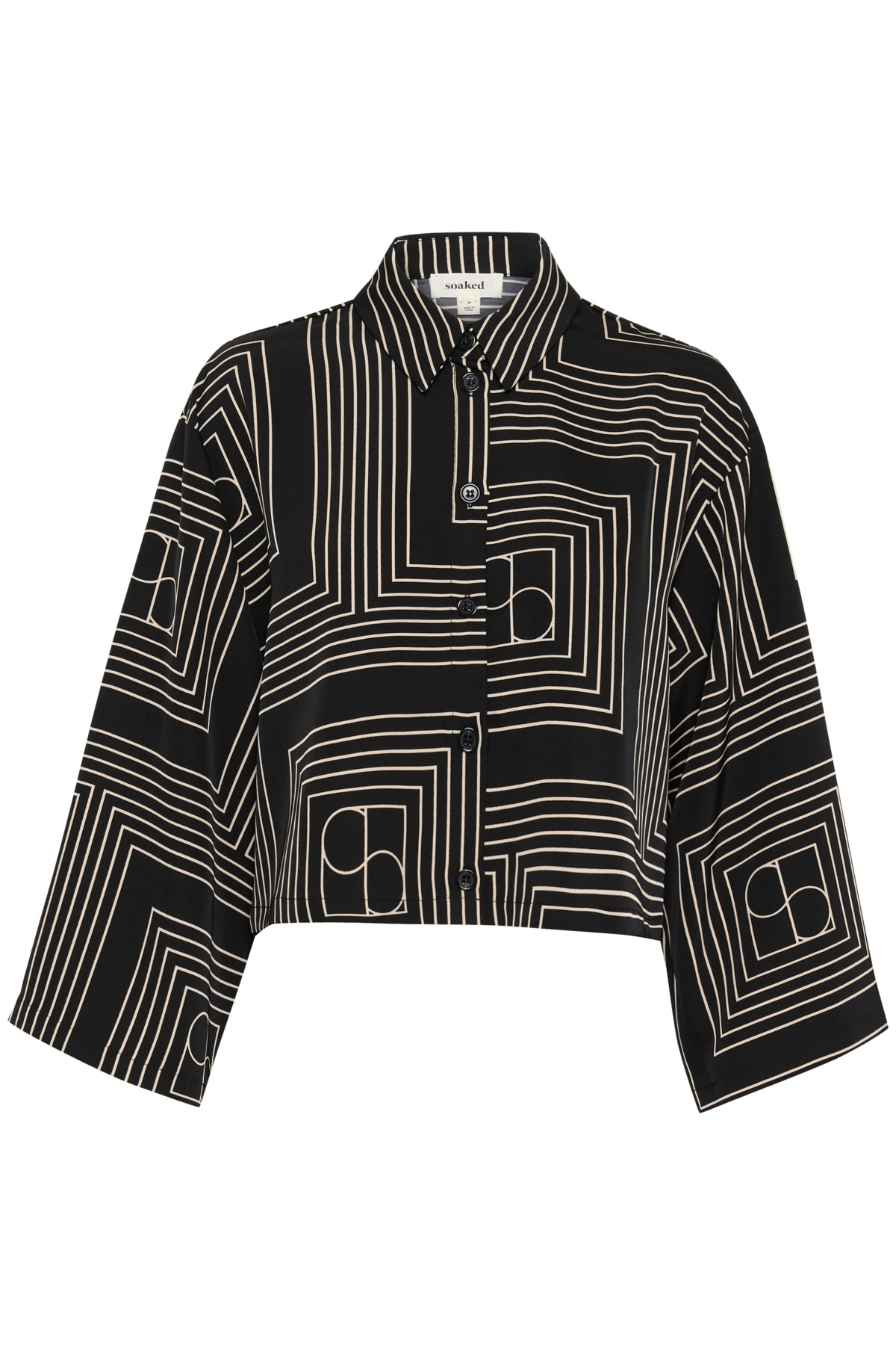 SLTopaz Shirt LS Black w Oatmeal Monogram - 30408446