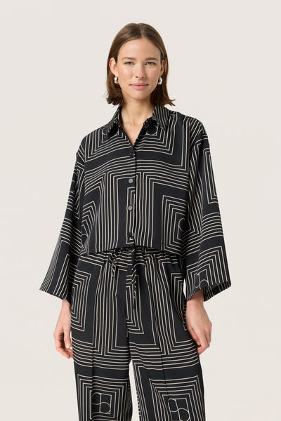 SLTopaz Shirt LS Black w Oatmeal Monogram - 30408446 Thumbnail