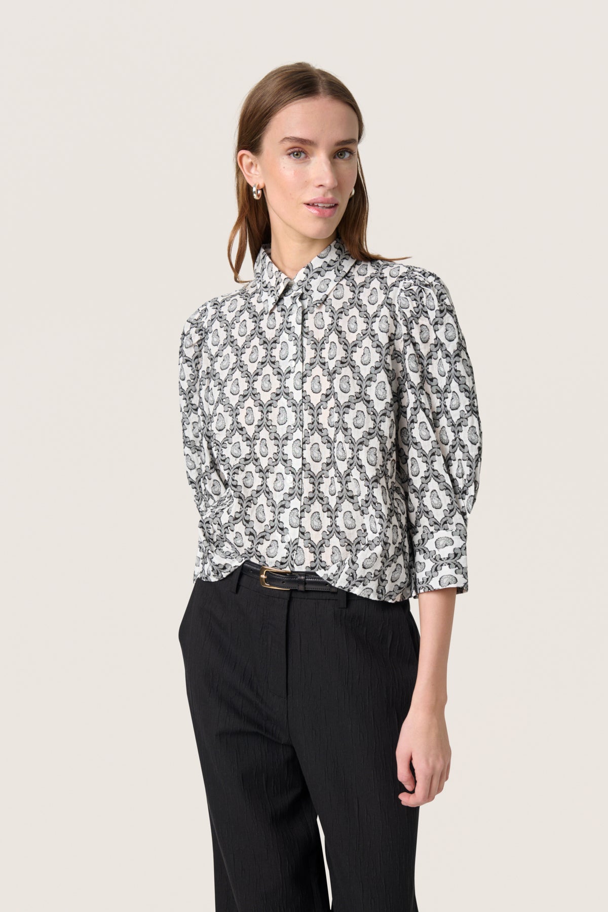 SLErika Hella Shirt 3/4 Creme Cotton Jacquard - 30408456