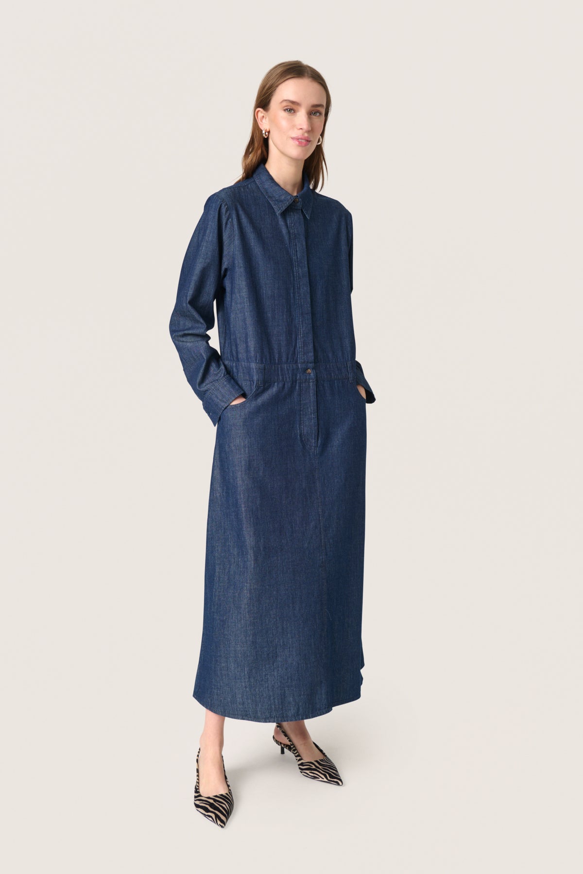 SLChamy Shirt Dress Dark Blue Denim - 30408497