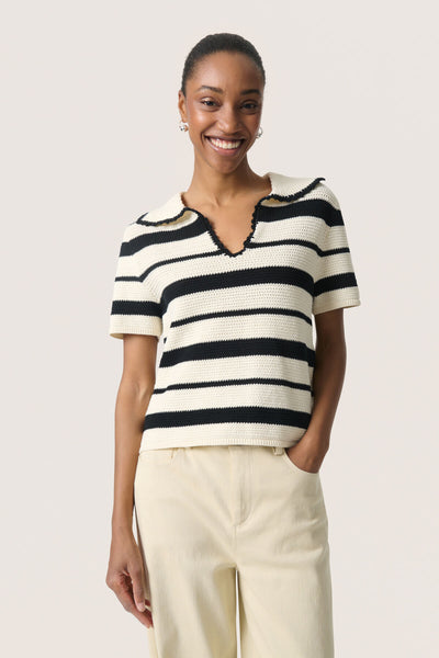 SLMadalena Pullover White w Black Stripe - 30408569 Thumbnail