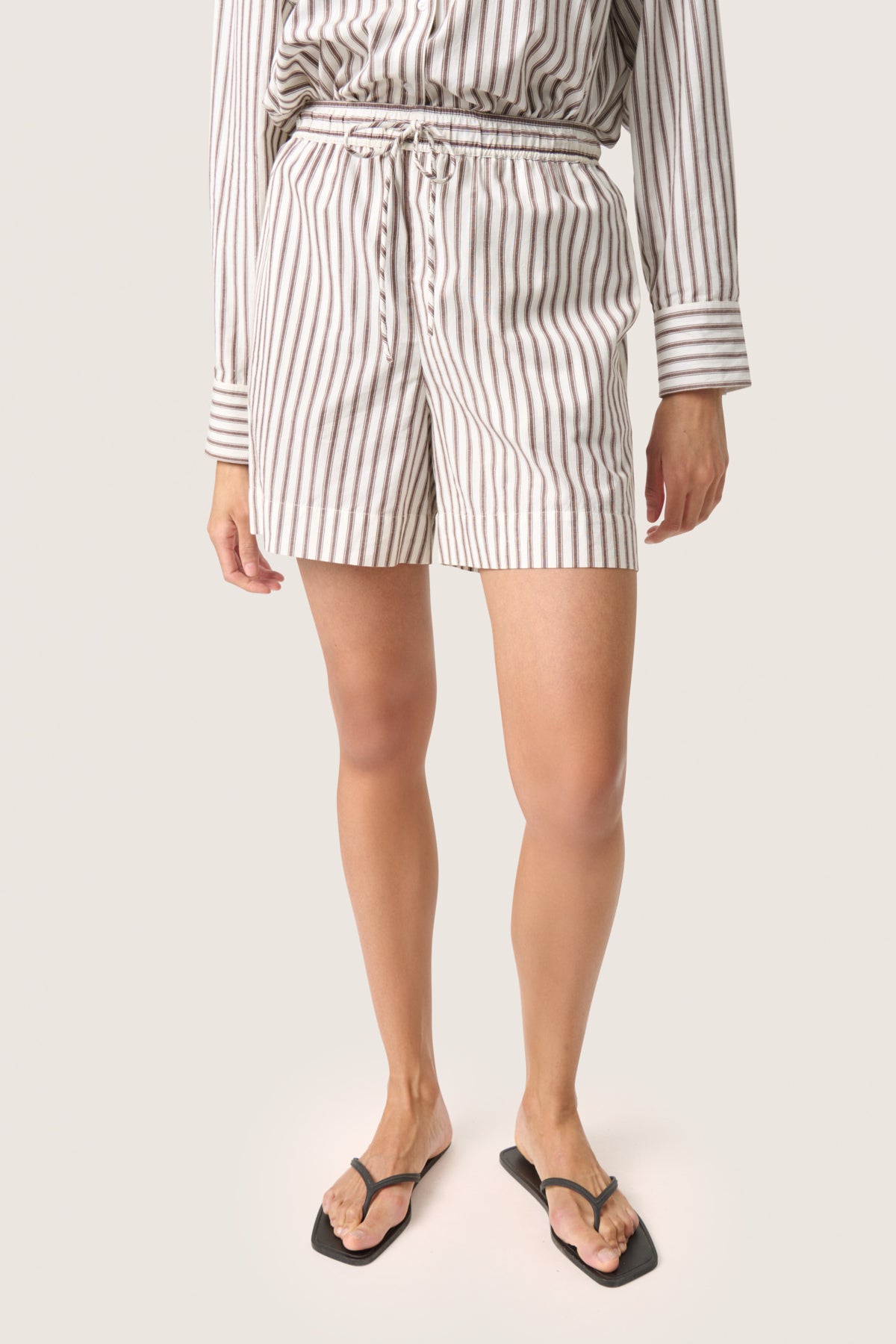 SLMunevo Kaily Shorts Brown and White Stripe - 30408622