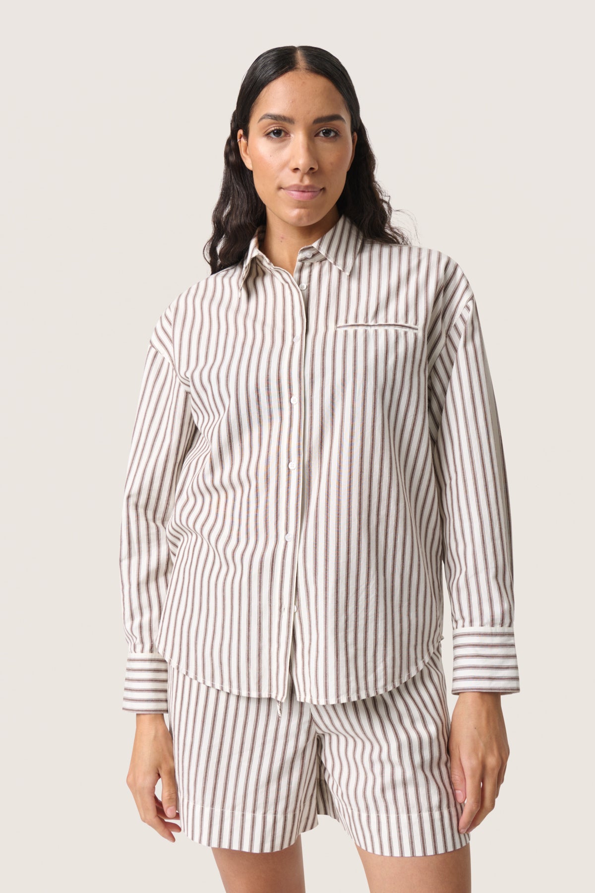 SLMunevo Regular Shirt Brown and White Stripe - 30408624