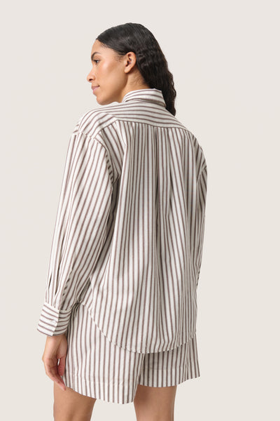 SLMunevo Regular Shirt Brown and White Stripe - 30408624 Thumbnail