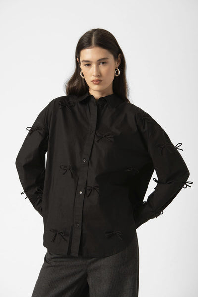 SLJoa Bow Shirt LS Black Thumbnail