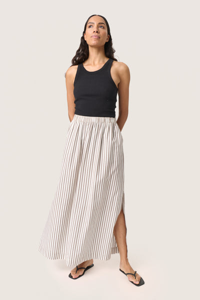 SLMunevo Maxi Skirt Brown and White Stripe - 30408668 Thumbnail