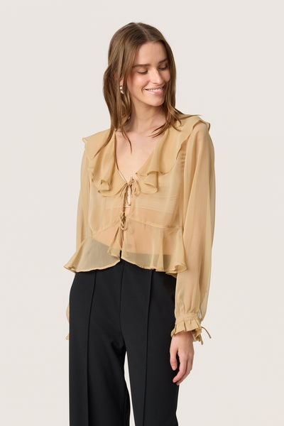 SLJatessan Blouse LS Travertine - 30408669 Thumbnail