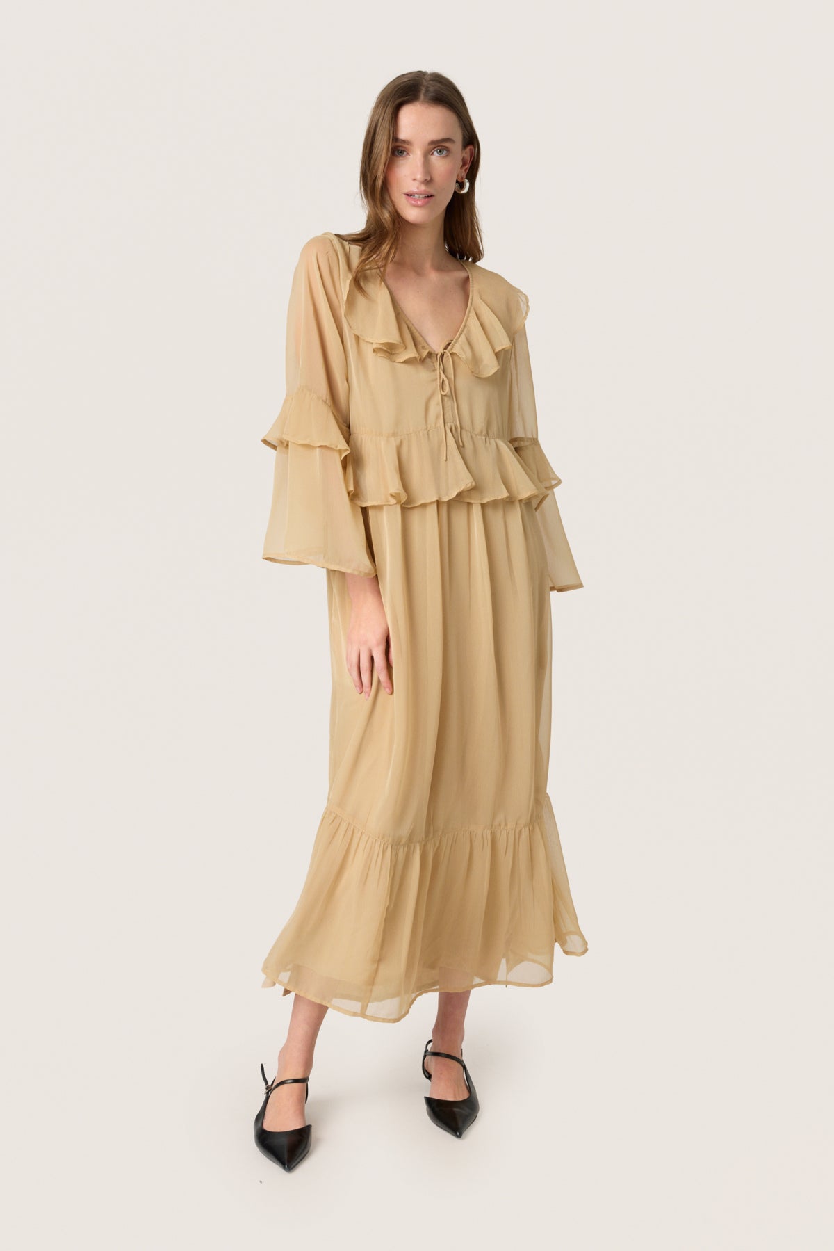 SLJatessan Frill Dress LS Travertine - 30408670