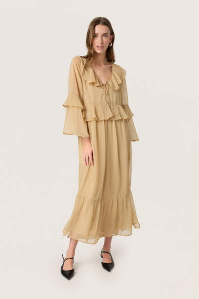 SLJatessan Frill Dress LS Travertine - 30408670 Thumbnail