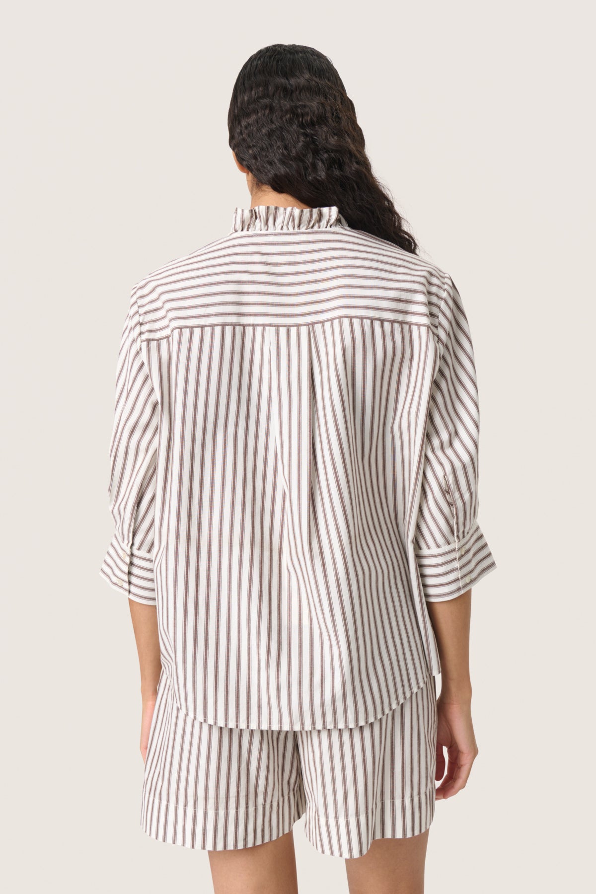 SLMunevo Frill Shirt SS Brown and White Stripe - 30408676