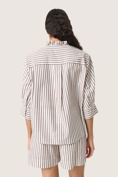 SLMunevo Frill Shirt SS Brown and White Stripe - 30408676 Thumbnail