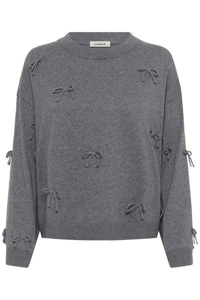 SLSanja Bow Pullover LS Grey Melange - 30409079 Thumbnail