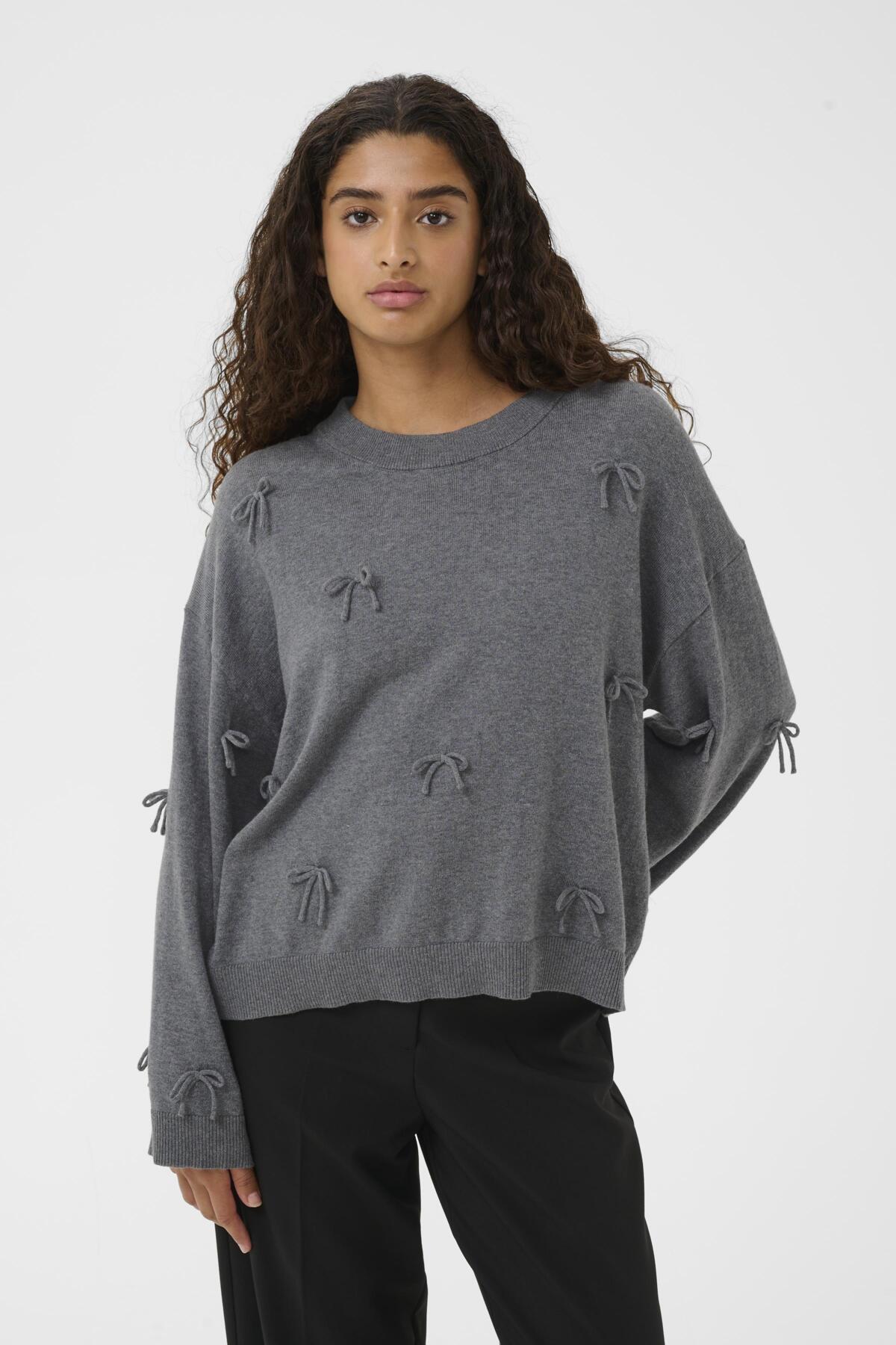 SLSanja Bow Pullover LS Grey Melange - 30409079