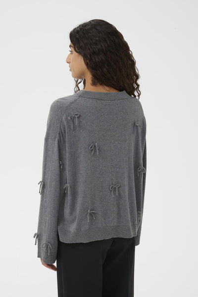 SLSanja Bow Pullover LS Grey Melange - 30409079 Thumbnail