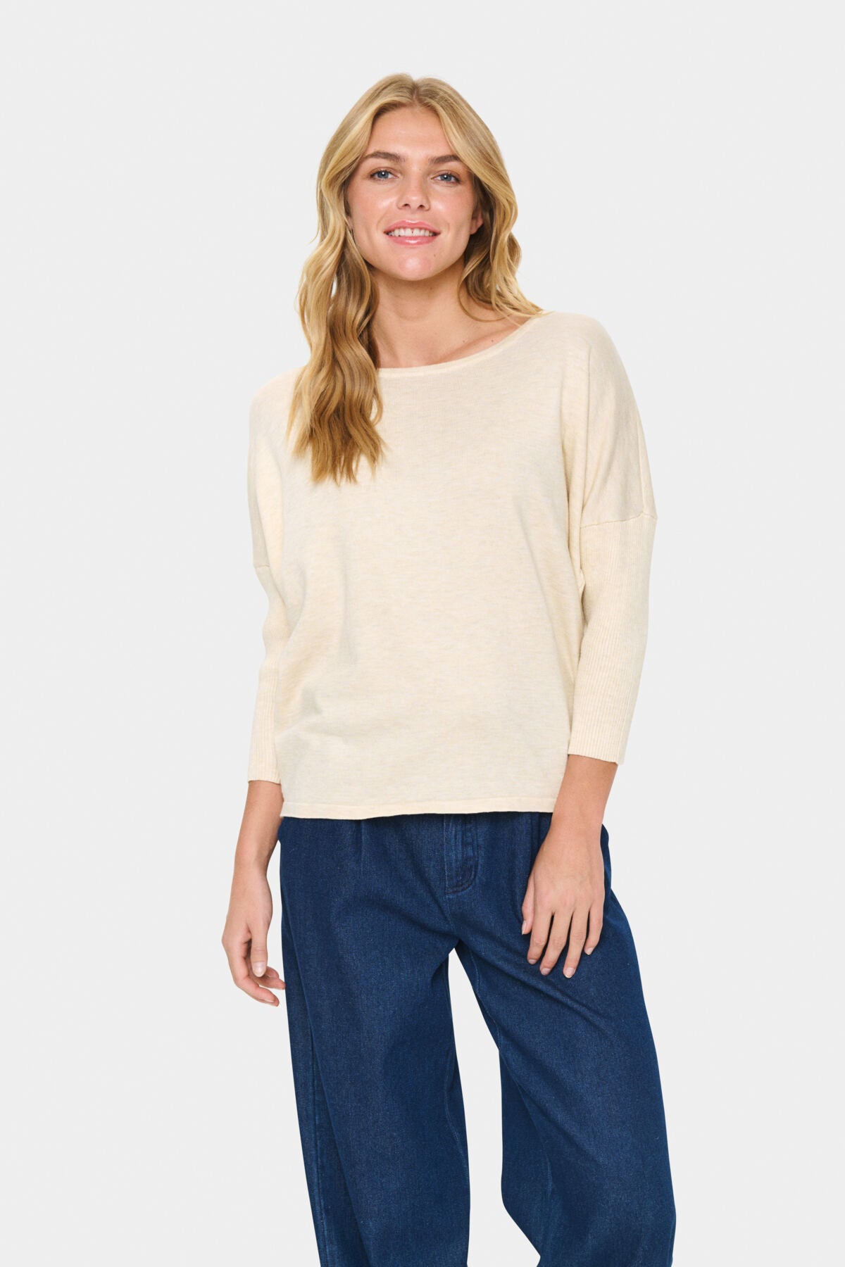 A2561, MilaSZ R-Neck Pullover Brown Rice Melange - 30500003