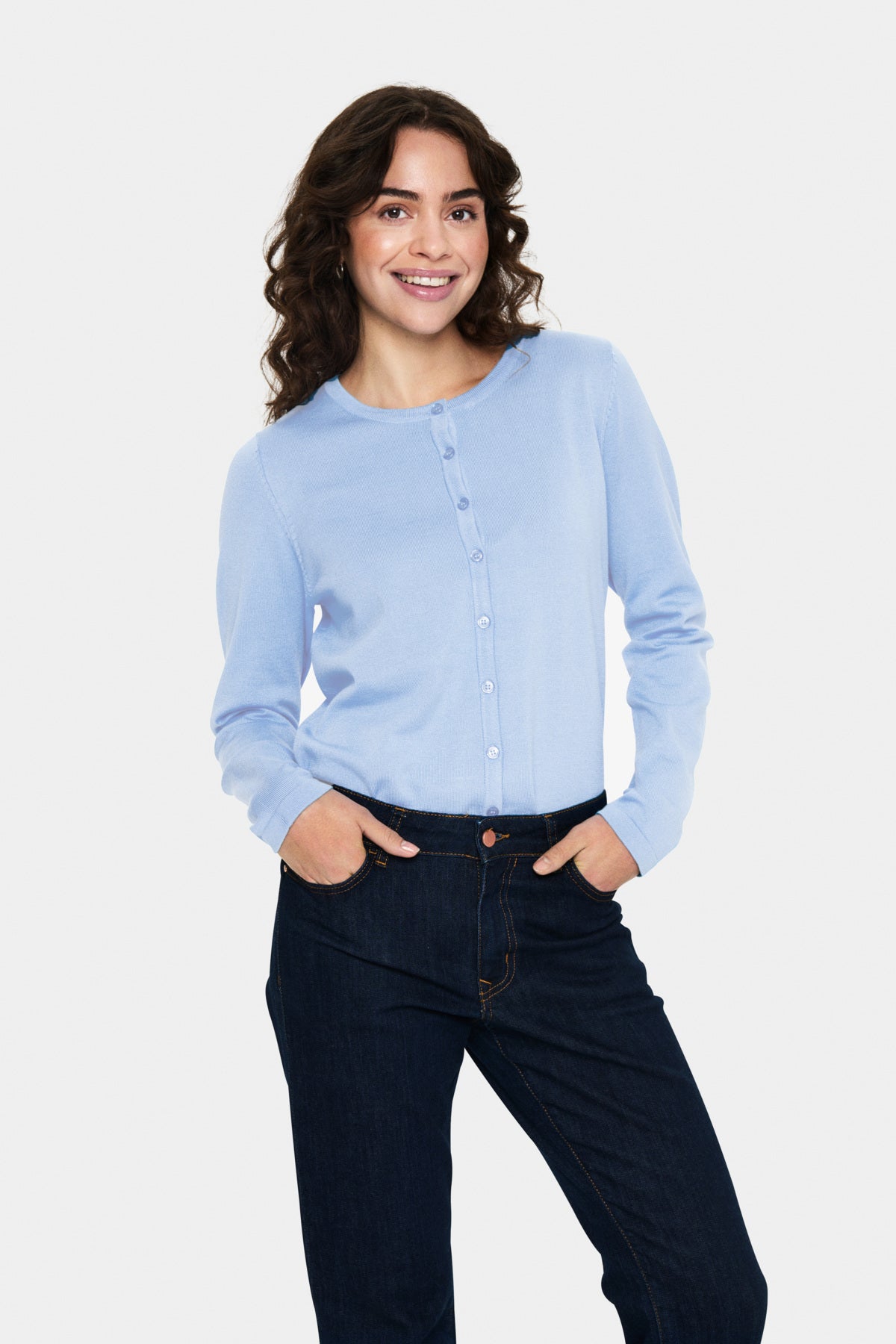 A8661, MilaSZ R-Neck Cardigan Chambray Blue - 30500005