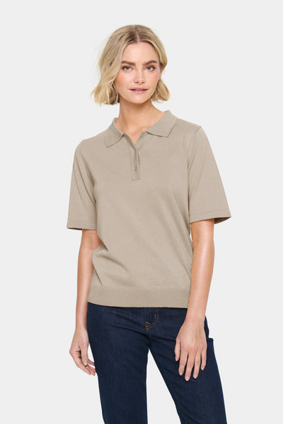 MilaSZ Polo SS Pullover Plaza Taupe Melange - 30513958 Thumbnail