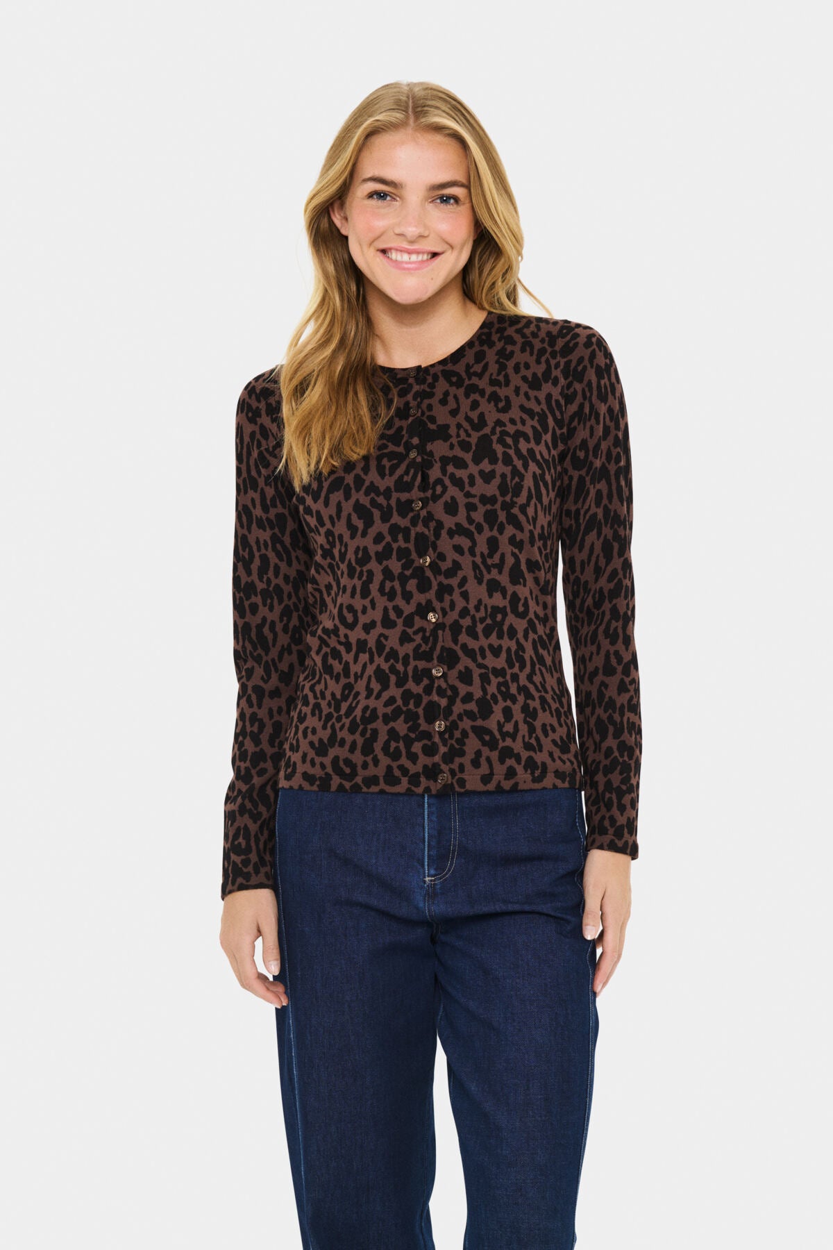 ZhilaSZ R-neck Cardigan Chocolate Brown Leopard - 30513973