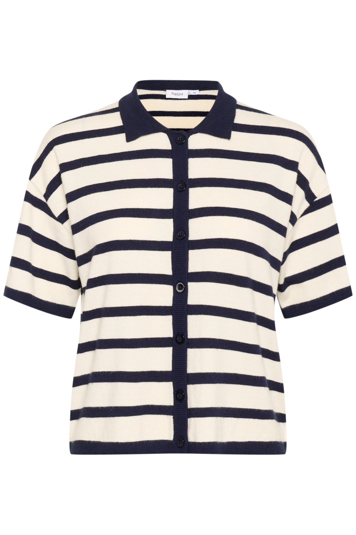 LikamSZ Striped Polo Cardigan Winter White Nightsky Stripe - 30514160