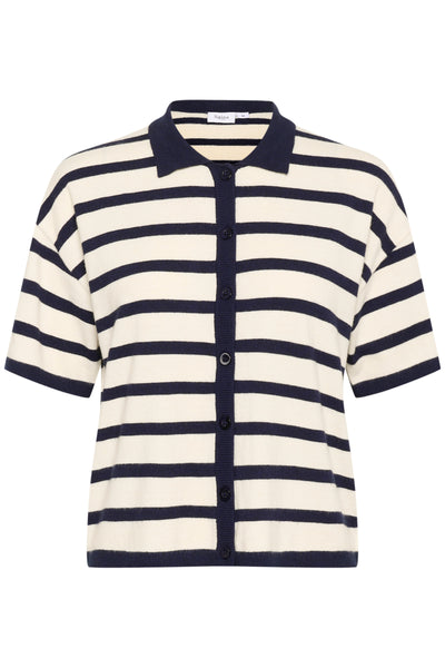 LikamSZ Striped Polo Cardigan Winter White Nightsky Stripe - 30514160 Thumbnail
