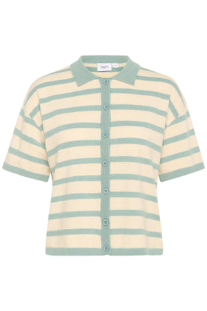 LikamSZ Striped Polo Cardigan Fog Blue Surf Stripe - 30514160