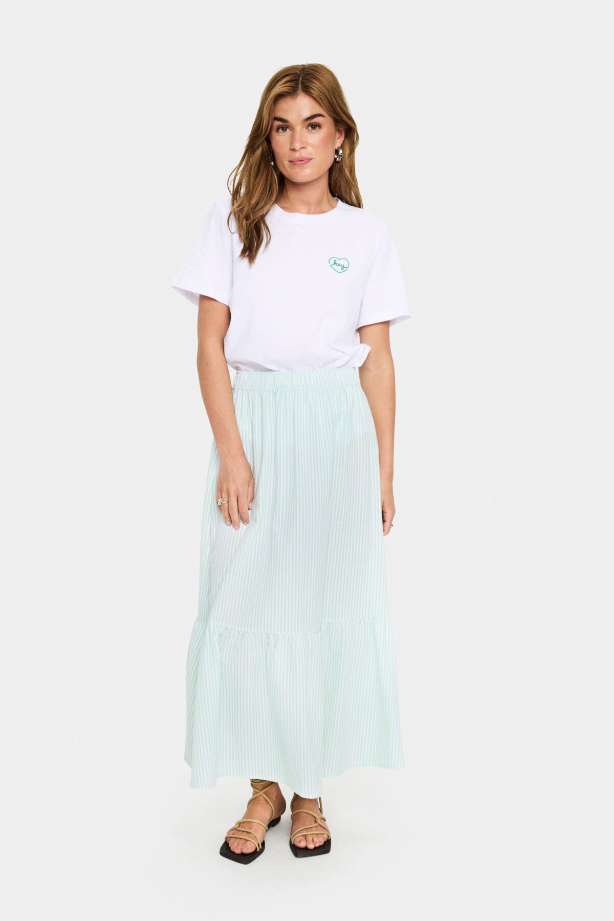 ElmikoSZ Maxi Skirt Chambray Blue White Stripe - 30514533