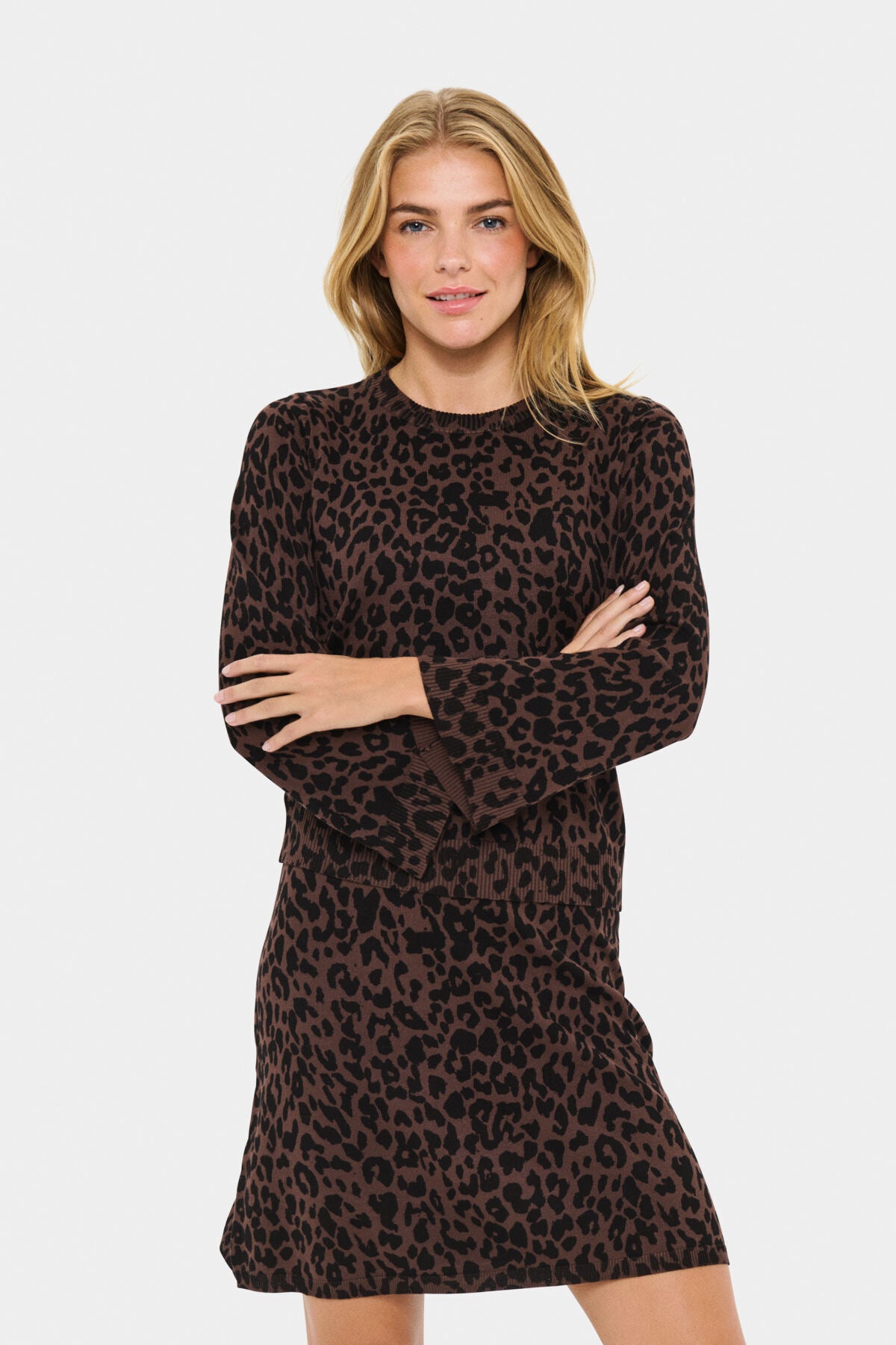 ZhilaSZ Flared Pullover Chocolate Brown Leopard - 30514829