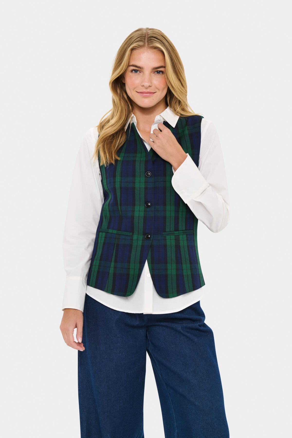 MadonnaSZ Vest Ocean Botanical Plaid - 30514851