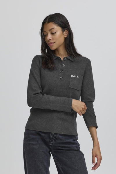 BAMARIETTA KNIT POLO Dark grey melange - 50405347 Thumbnail