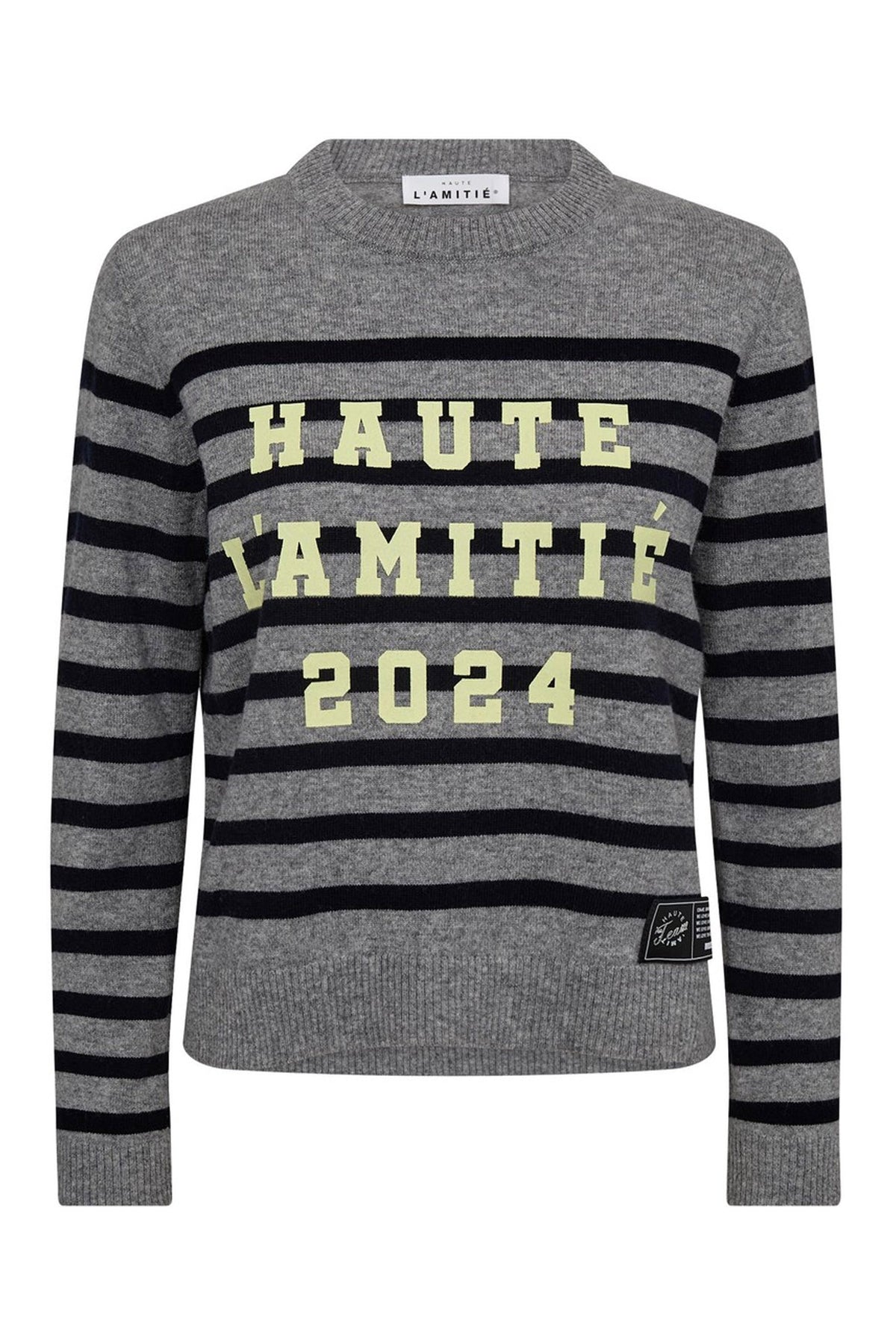 Cash LS Stripe Logo Knit Light Grey Melange - HL10261